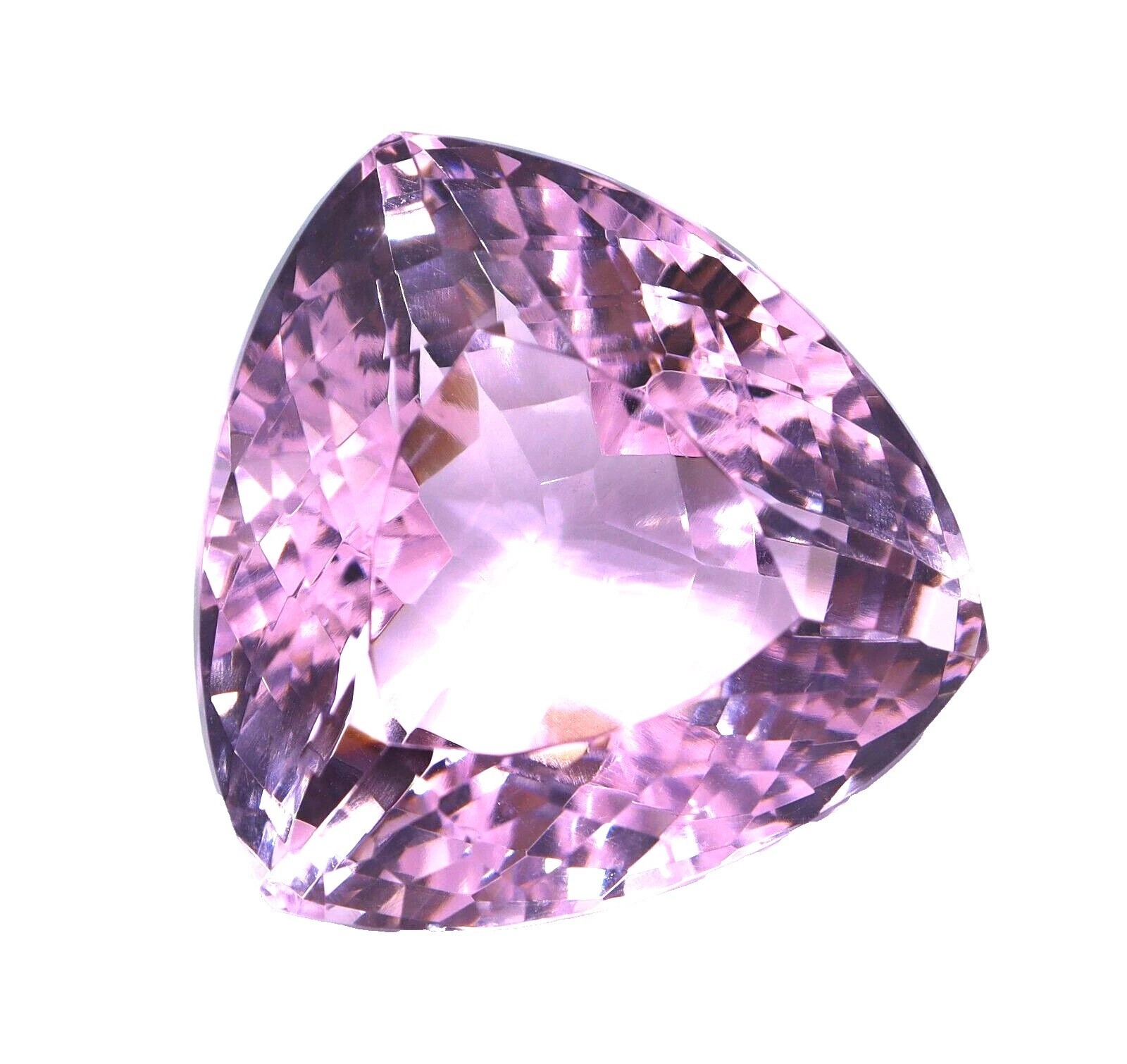 AAA 100 Ct Lab-Created Light Pink Topaz Trillion Cut Faceted Certified Loose Gem
