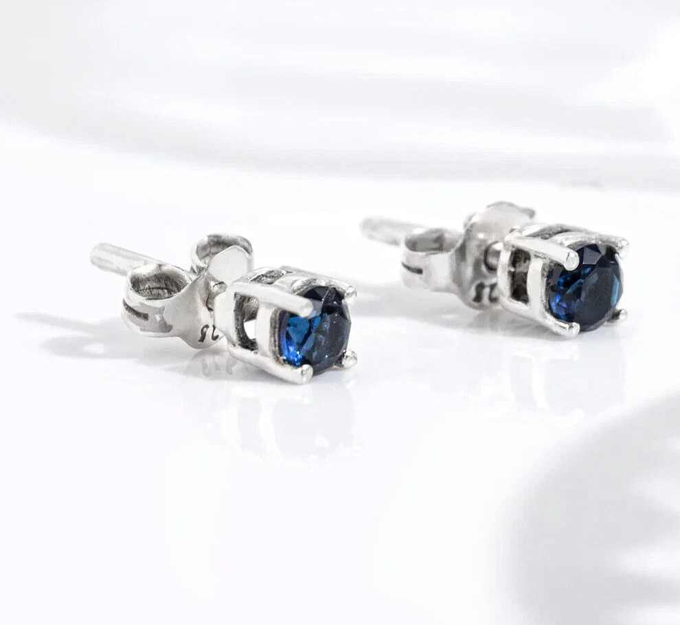 2Ct Round Lab Created Blue Sapphire Stud Earrings Womens 14K White Gold Plated