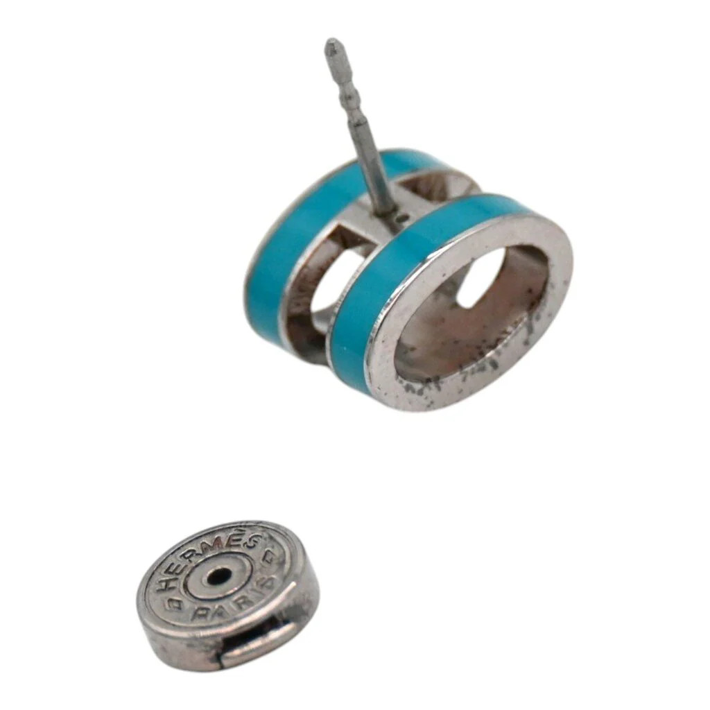 HERMÈS | Mini Pop H Blue Enamel Palladium Plated Stud Earrings