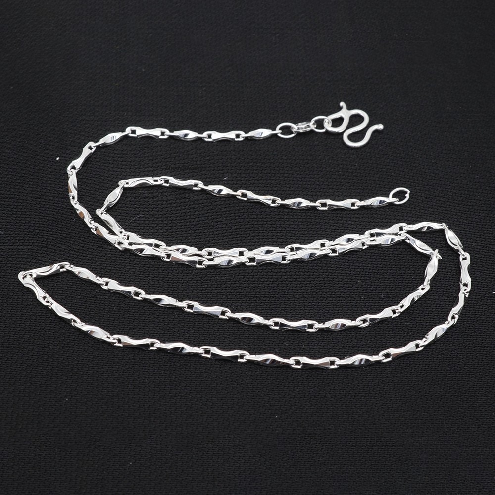 Pure 999 Fine Silver Necklace 2mm Yuanbao Bar Link Chain Women’s 17.7inch L