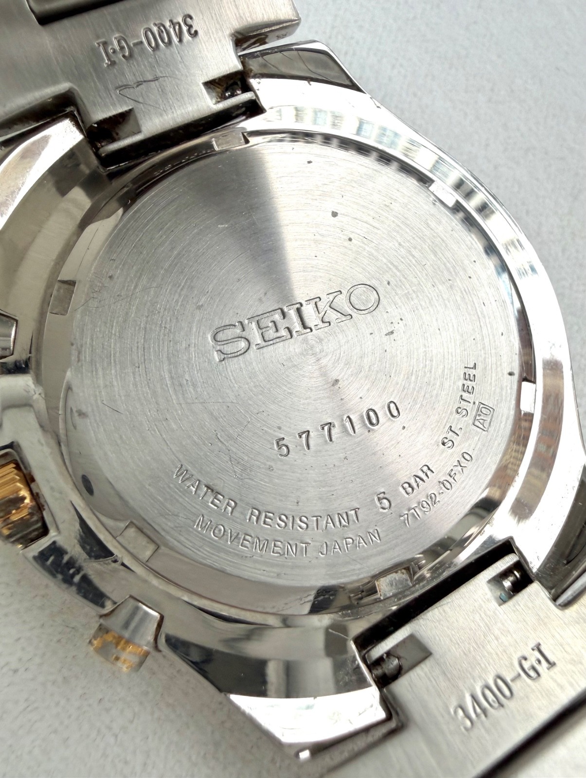 Seiko 2-Tone Chronograph Blue Dial Watch 7T92-0FX0 New Battery SND585