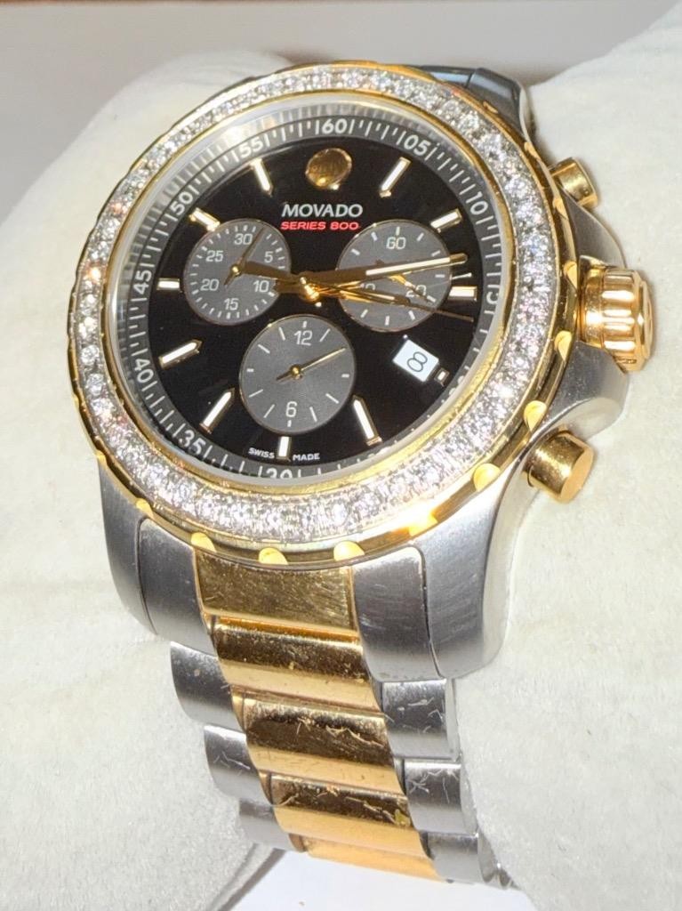 MOVADO MENS SERIES 800 TWO TONE CHRONOGRAPH LAB GROWN DIAMOND WATCH