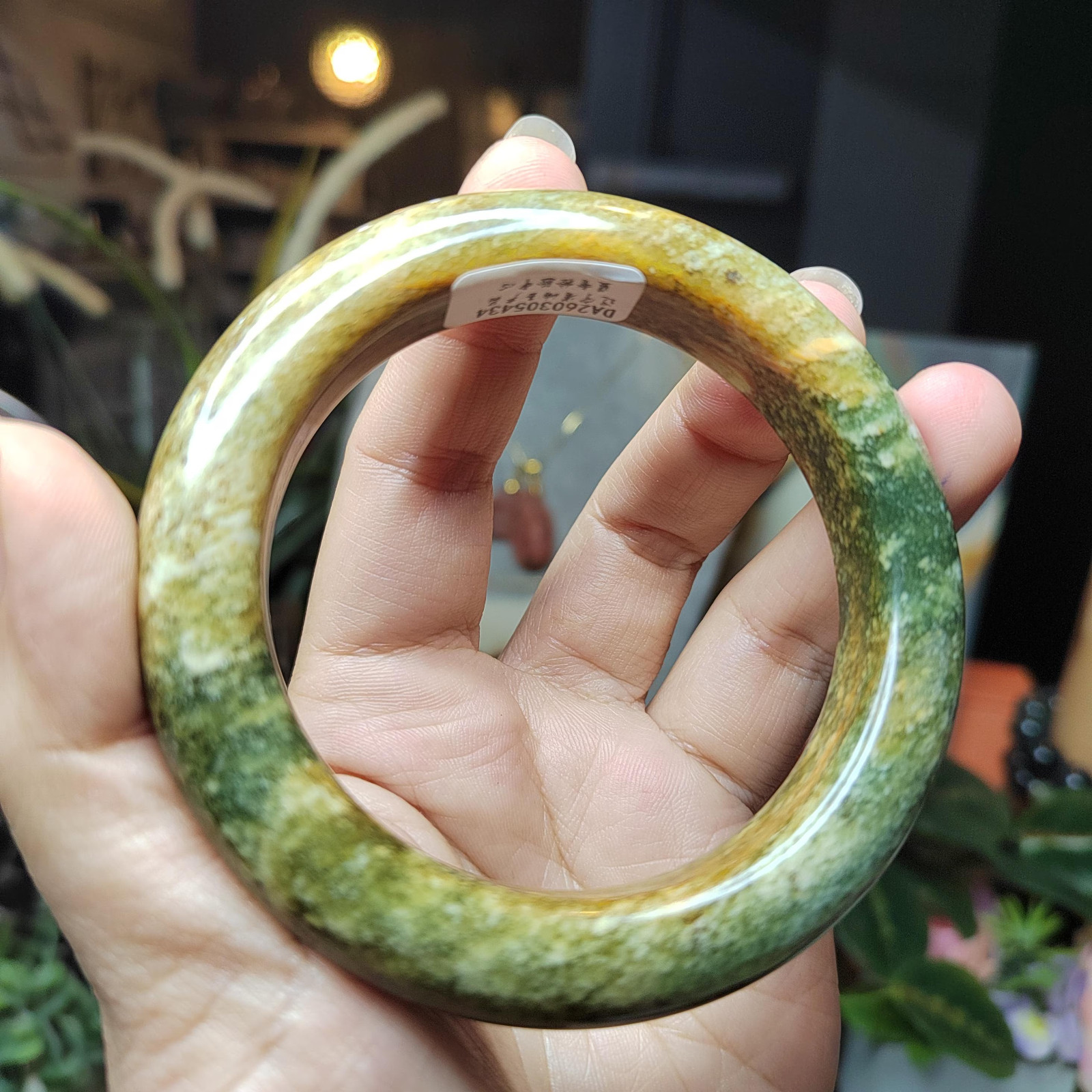 Certified Natural Xiuyan Jade Bangle “Celestial Clouds” | Inner 58.3 mm SL566