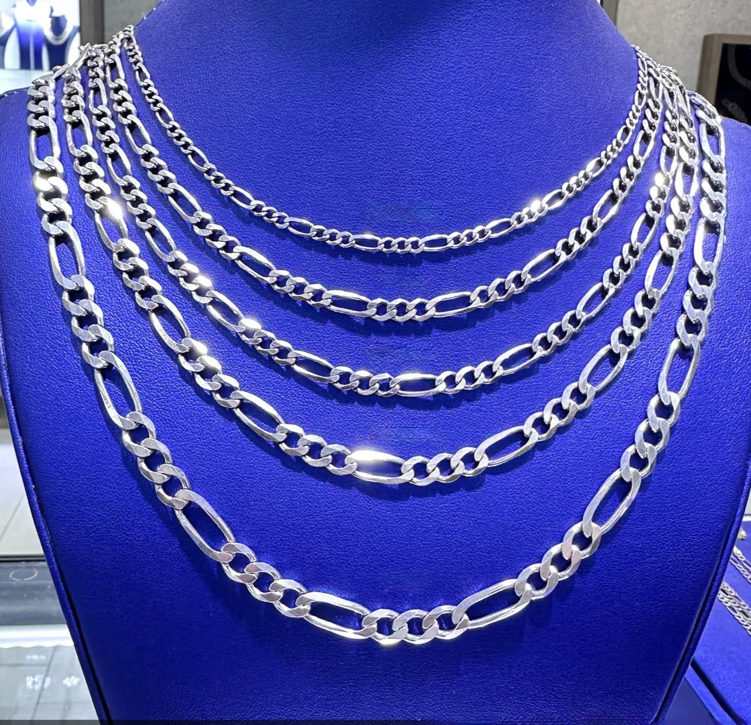 Italian Solid 925 Sterling Silver Figaro Chain Necklace STAMPED 925 Mens Womens