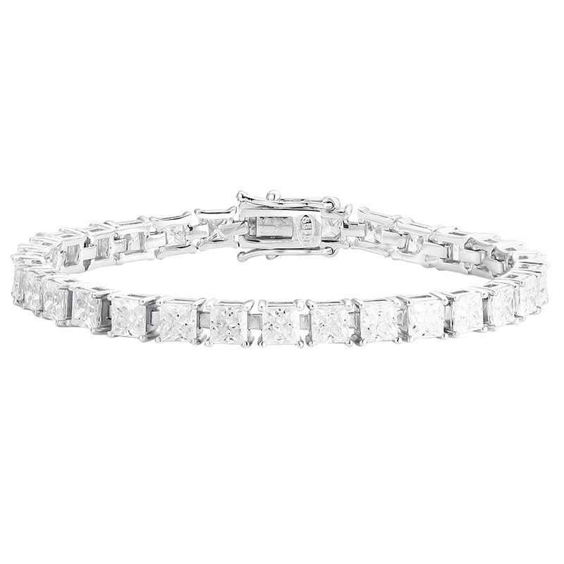 Full 4mm D Color Princess Cut Moissanite Tennis Bracelet 925 Sterling Silver
