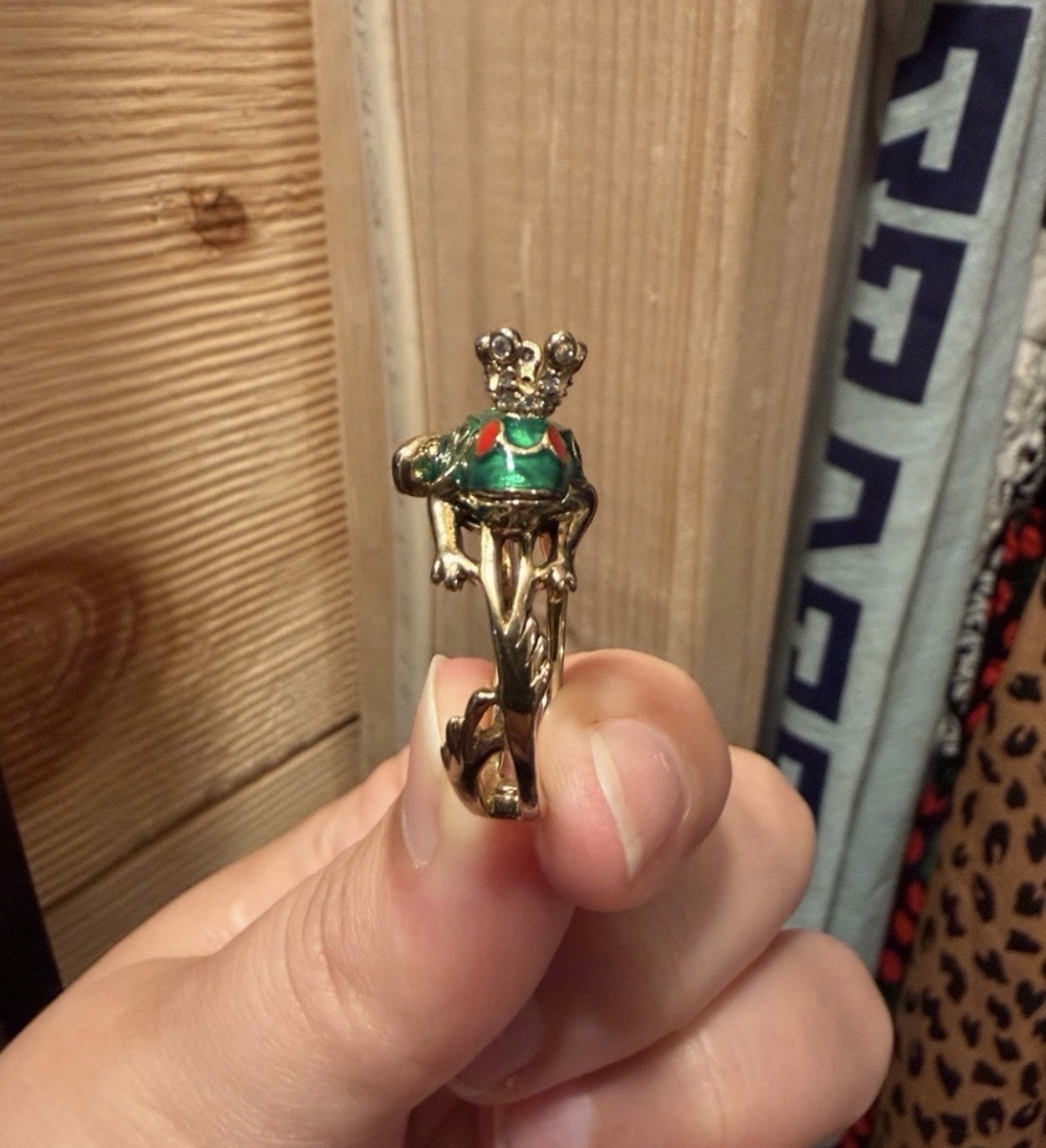 Vintage Signed Hidalgo .925 Sterling Silver Green Enamel Frog Prince Ring Size 9