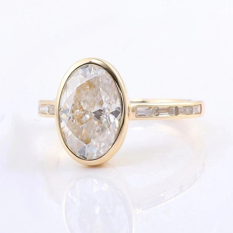 3.25 CT IGI Oval F-VS1 Lab Grown Diamond Women Wedding Gift Ring 14K Yellow Gold