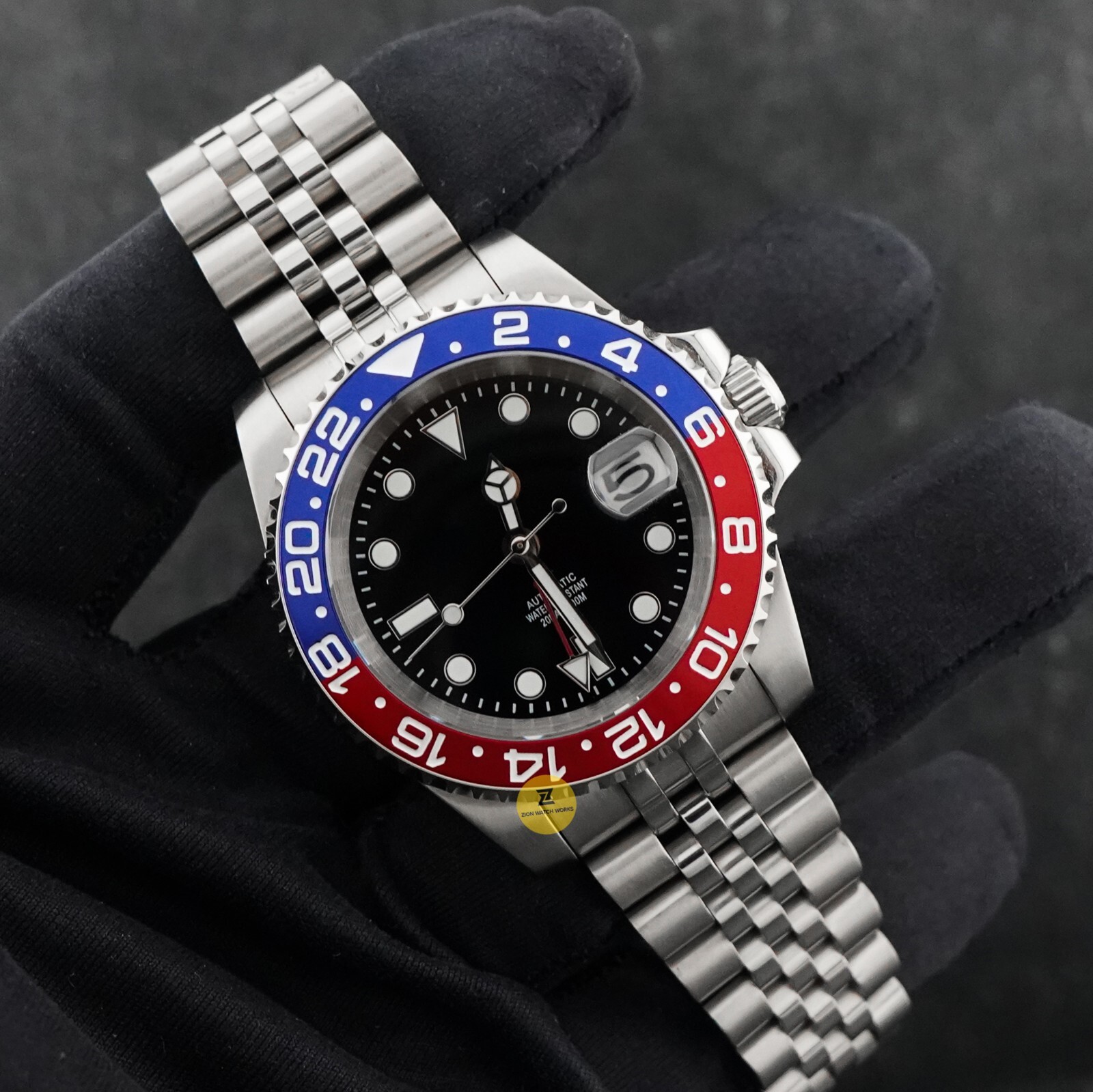 Custom Made Blue & Red GMT Sub Style Diver Mod Watch w/ NH34 Movement