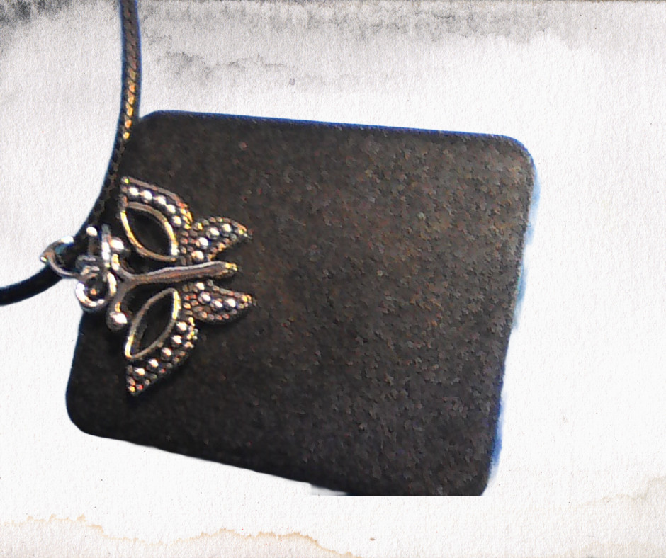 Handmade Square Butterfly Resin Pendant Necklace Silver Charm Black Cord 18″
