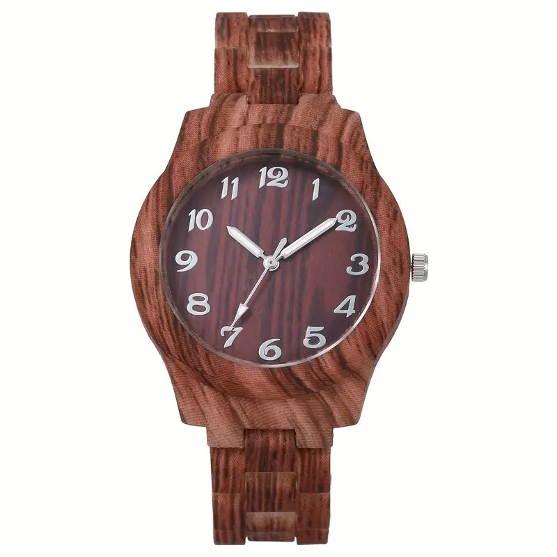 Retro Wood Grain Quartz Watch Analog Design Durable Plastic Fit Women Men New