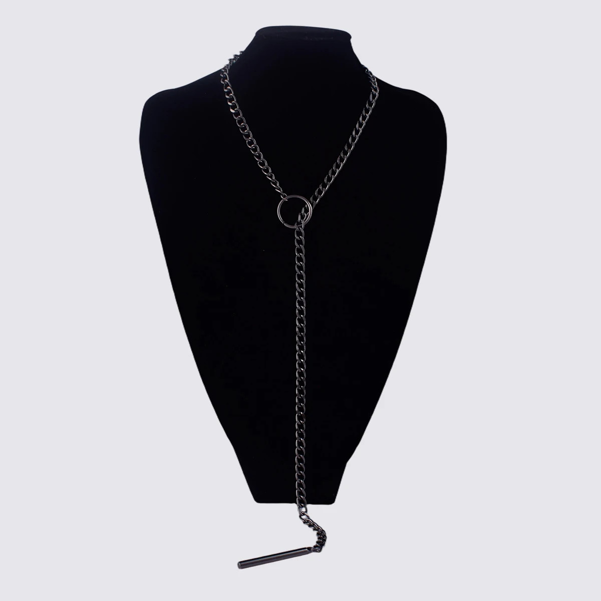 Black Slip Chain Necklace Choker Gothic Bar Pendant Lariat Layering Jewelry