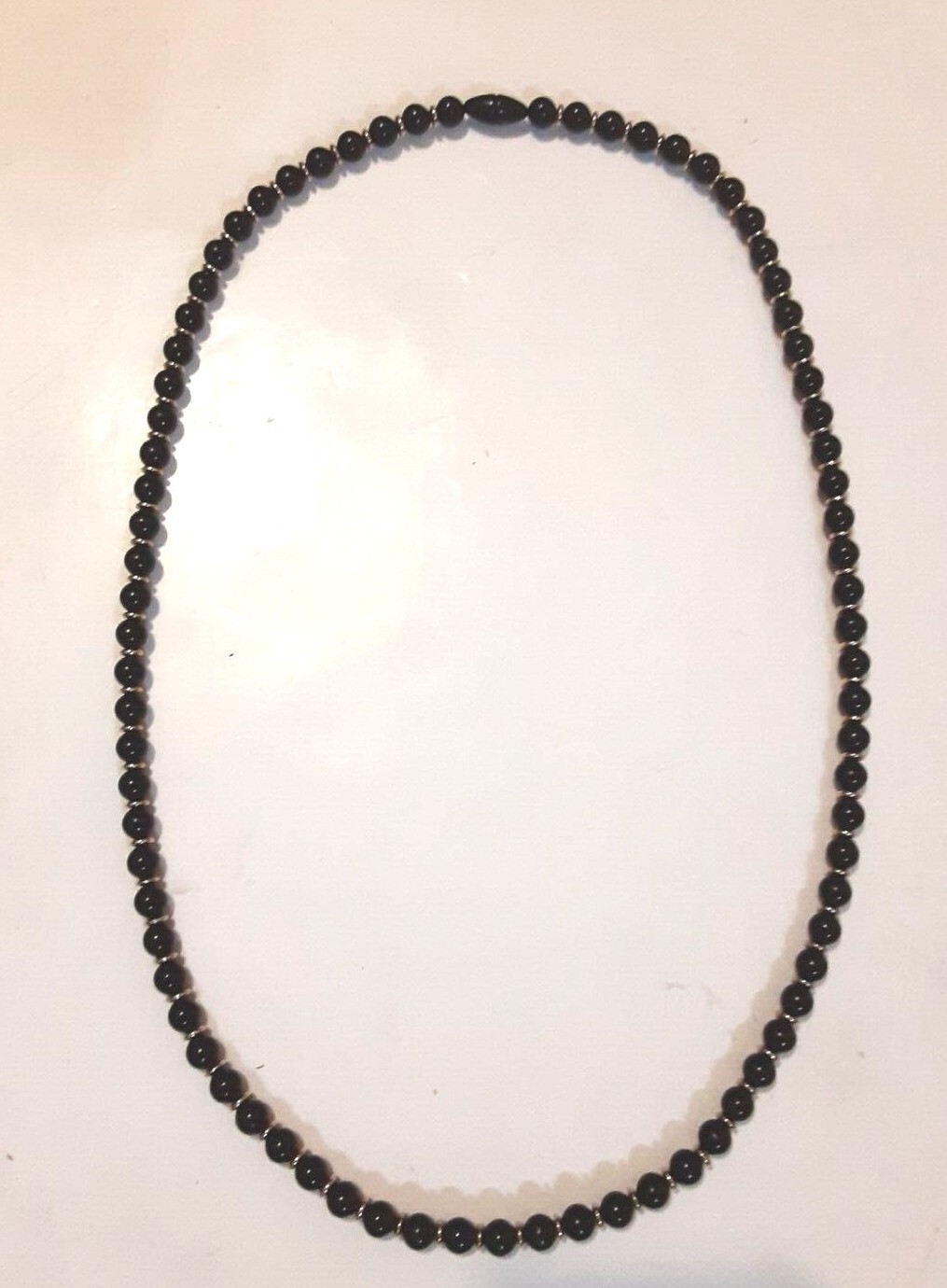 Vintage Black Gold Tone Bead Necklace 8mm 30 in