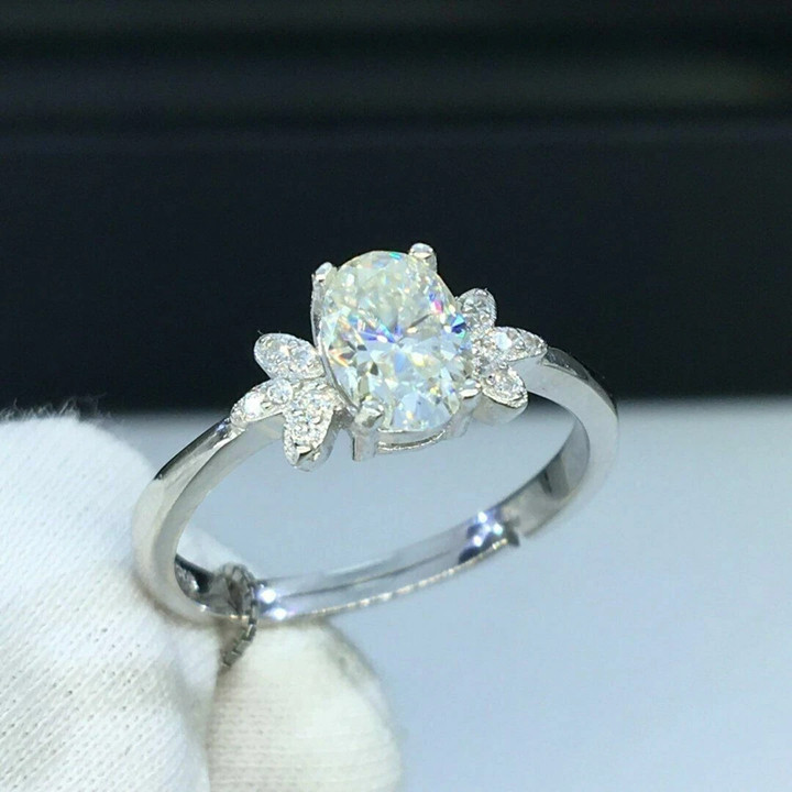 2.80CTW Oval Cut VVS1 Moissanite Solitaire Engagement Ring 14K White Gold Plated