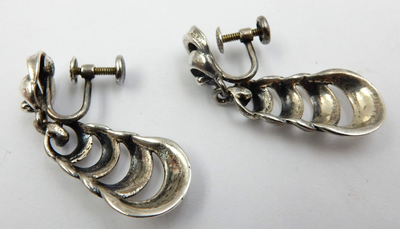 VINTAGE DANECRAFT STERLING SILVER RIPPLE WAVES SCREW BACK EARRINGS, 8.8 GRAMS