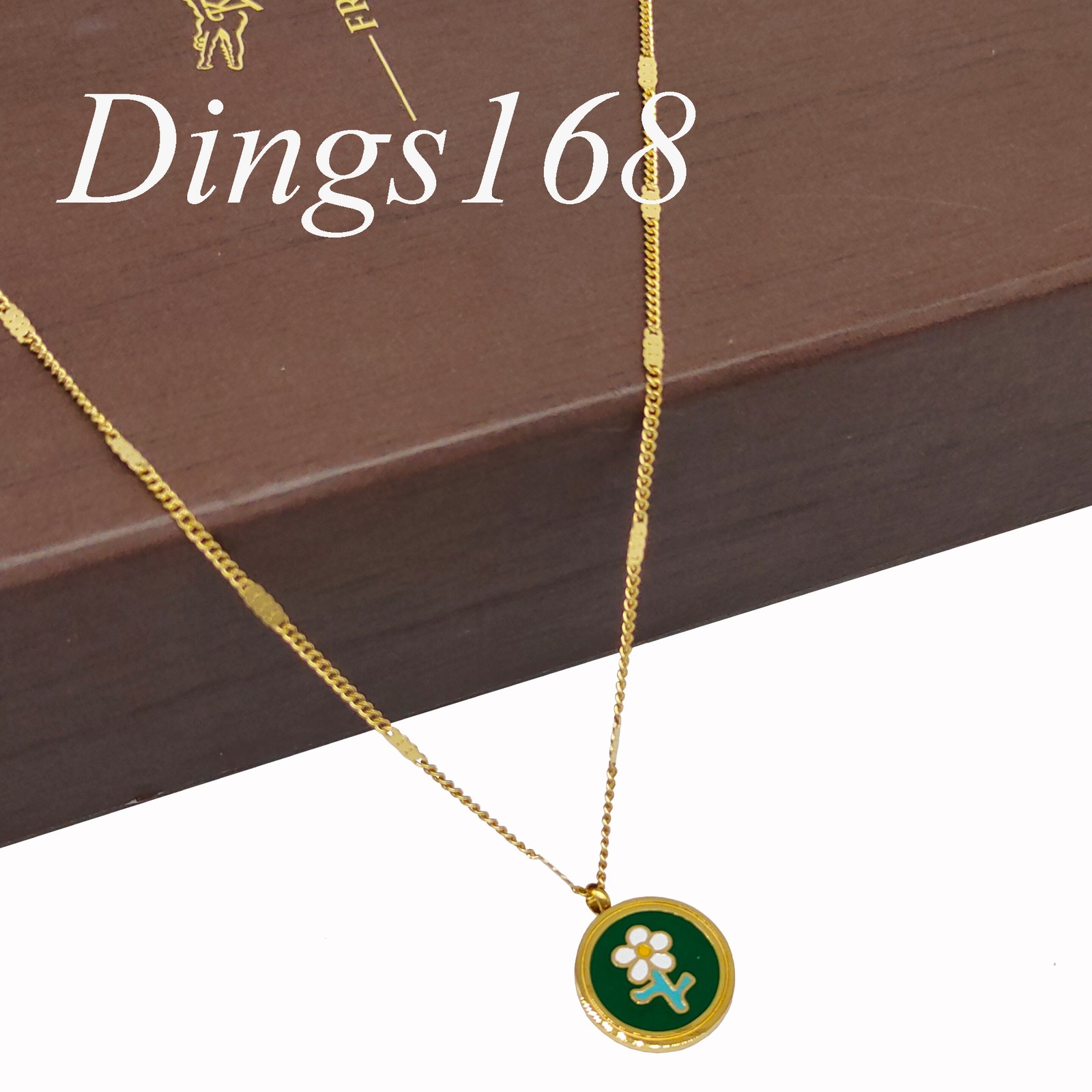 18K Yellow Gold Filled Italian 15mm/0.6inch Green Flower Round 16″+2.4″ Necklace