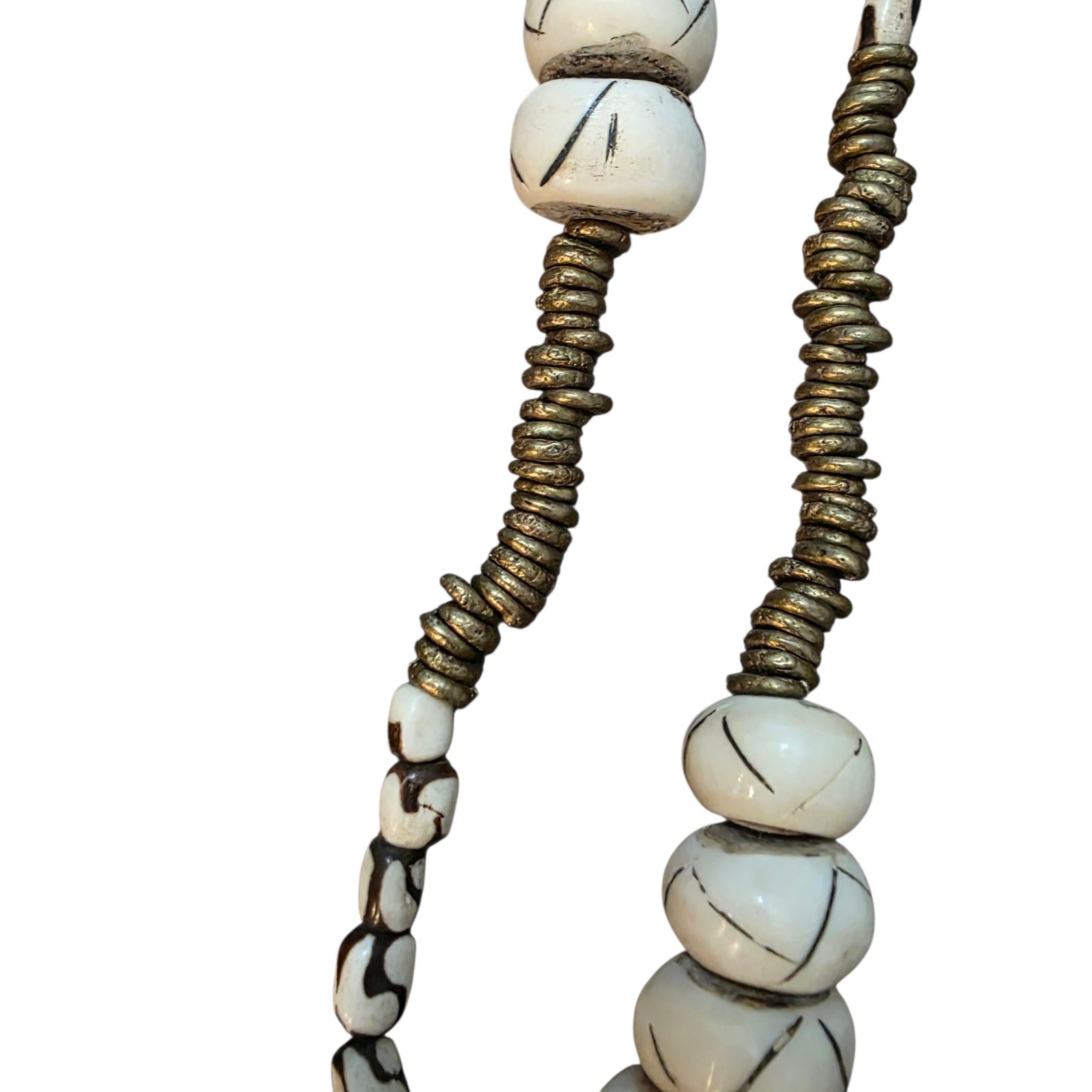 Unique Statement Necklace Cream White Beads Black Patterned Cord Boho