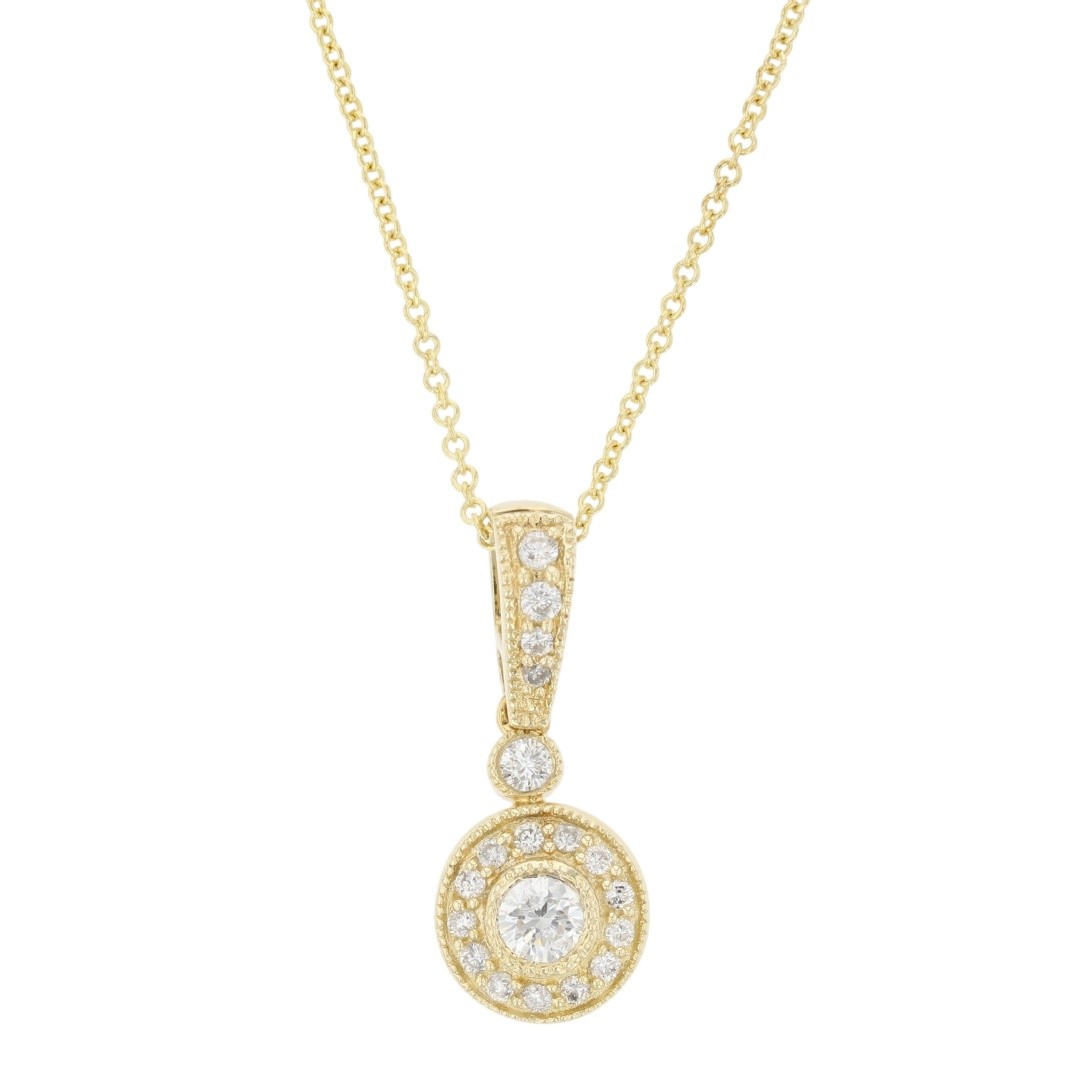 EFFY .31ctw Round Diamond Halo Milgrain Pendant on 16″ Necklace 14k Yellow Gold