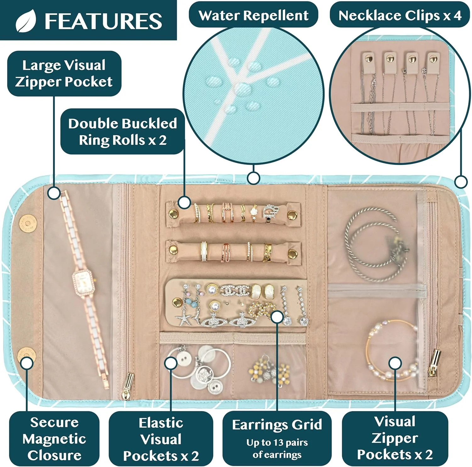 Travel Jewelry Case Organizer, Foldable Jewelry Travel Roll Bag, Small Jewelry T