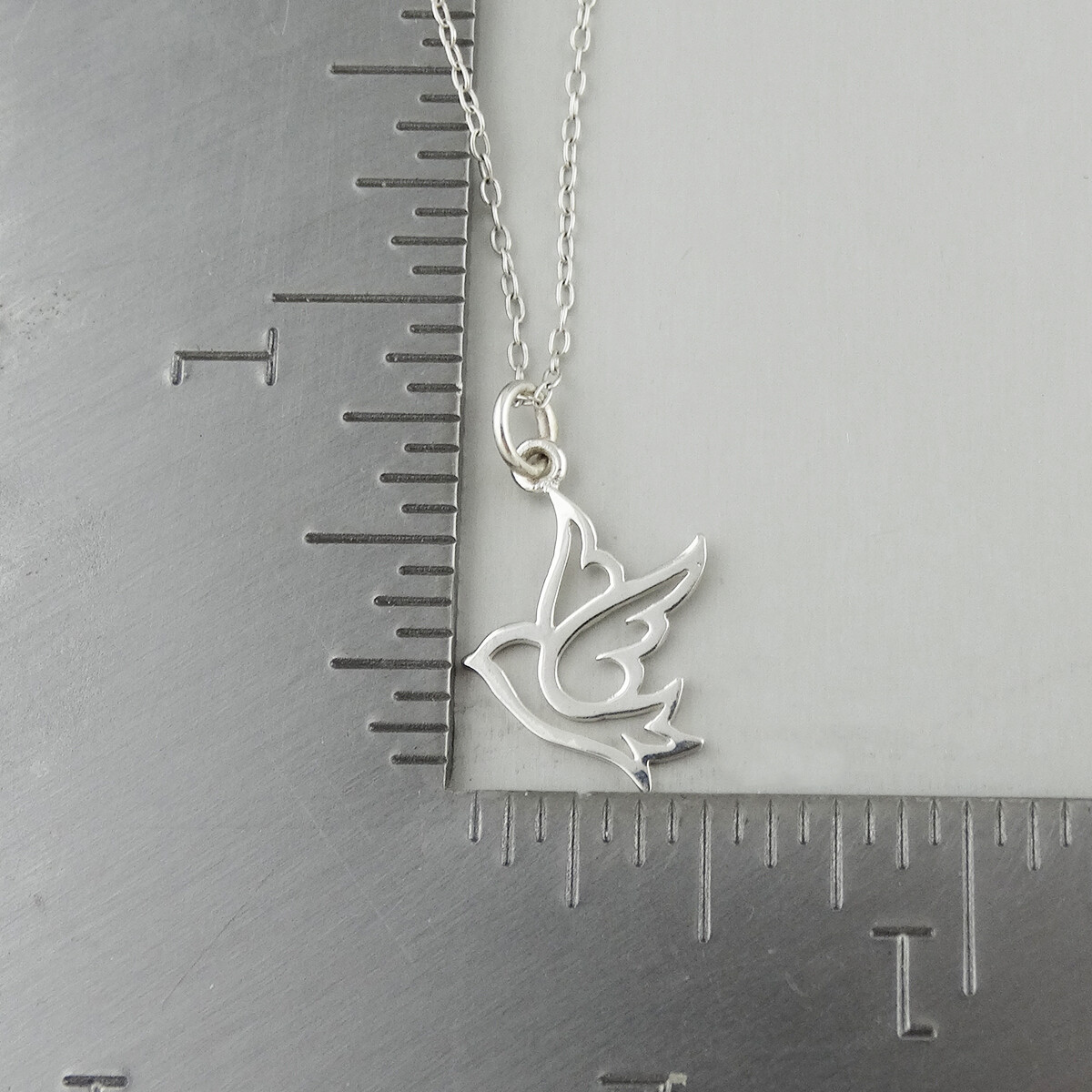 Dove Outline Charm Necklace – 925 Sterling Silver – Bird Peace Christian Faith