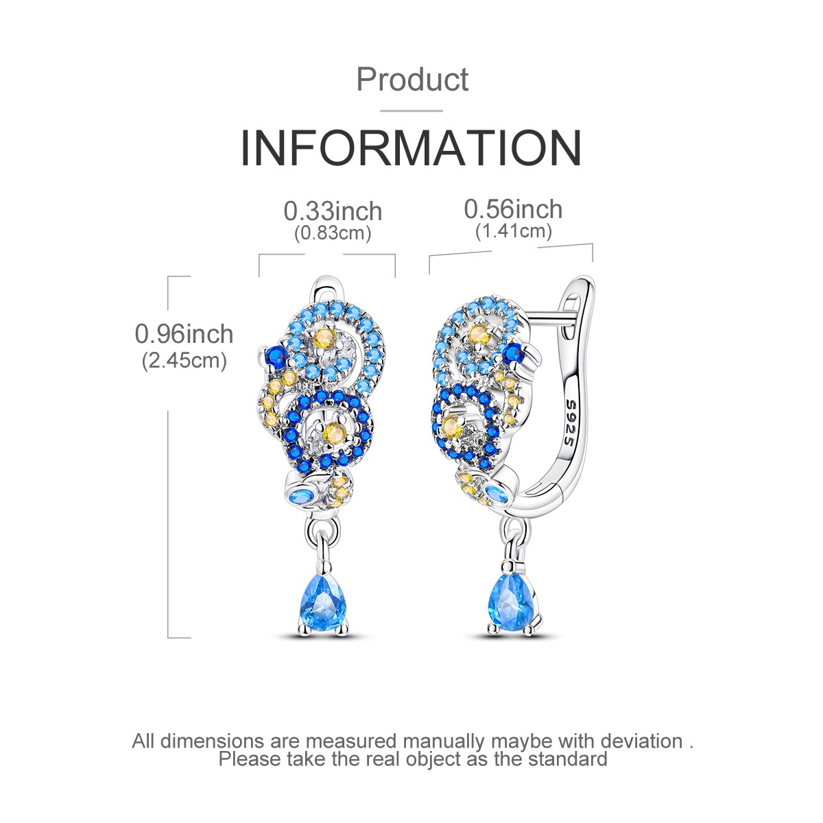 LAZA Original Women Hoop Earrings Blue Starry Sky Ear Buckle 925 Sterling Silver