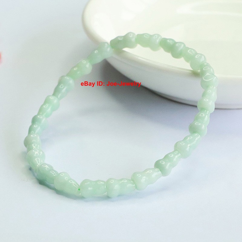 Natural Grade A Light-Green Jadeite Gourd Bead Bracelet 5mm Bead Elastic 15-16cm