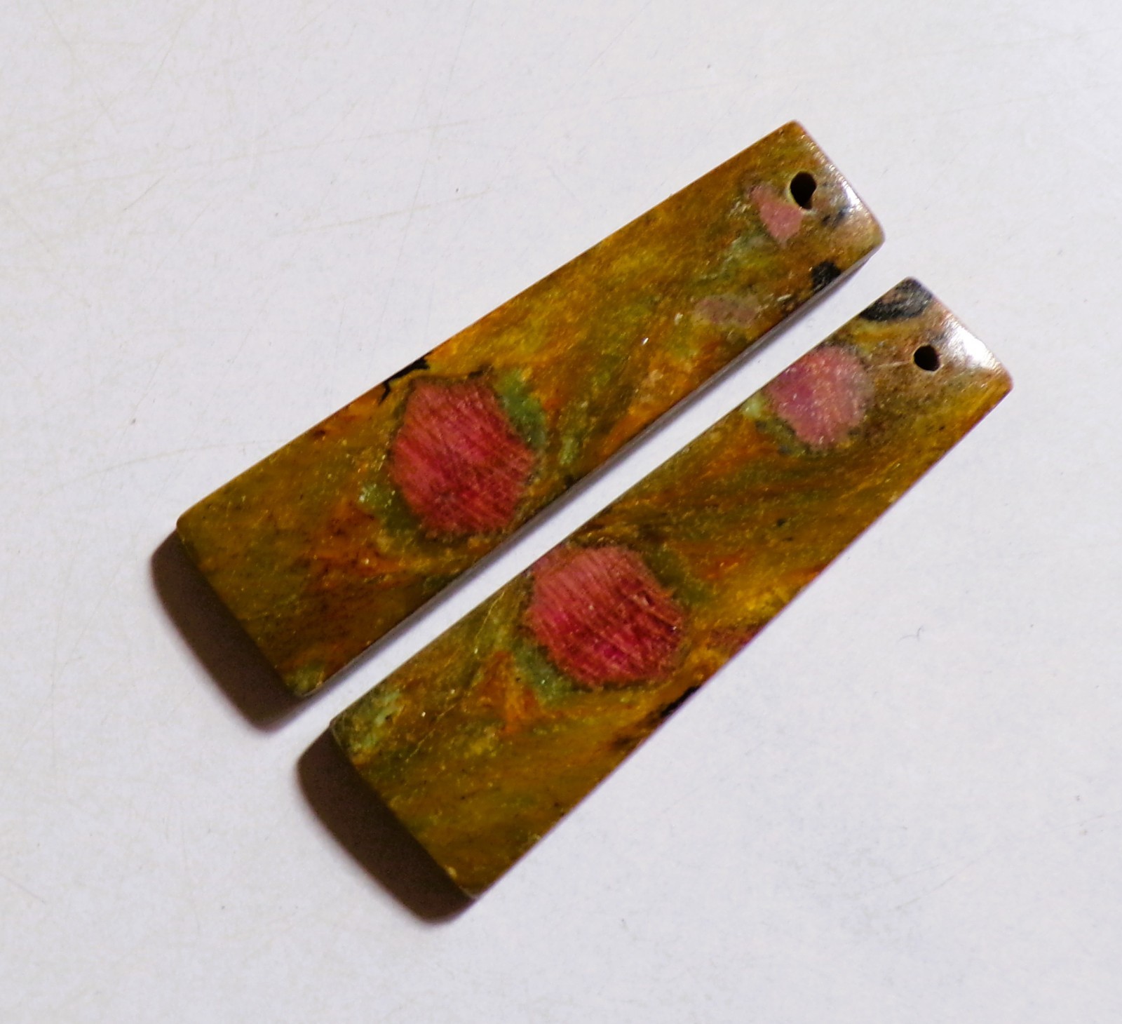 61.50 Cts Natural Ruby Fuchsite Drilled Cabochon Match Pair Gemstone 44X13MM 51