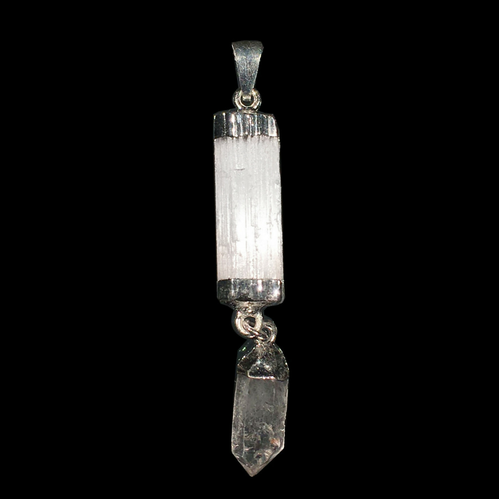 Quartz Selenite Chakra Pendant Crystal Point 925 Sterling Silver Necklace CHARGE