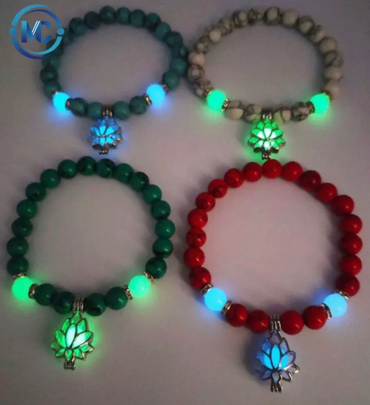 2 Chakra Bracelets Luminous Glow in The Dark Lotus Flower. Pick Any 2 Fast Ship