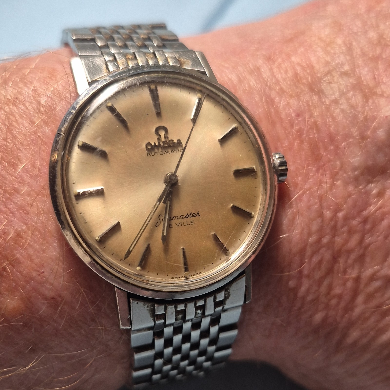 OMEGA Seamaster 1959-1963 Auto Gold Dial 34mm Steel Beads of Rice Bracelet