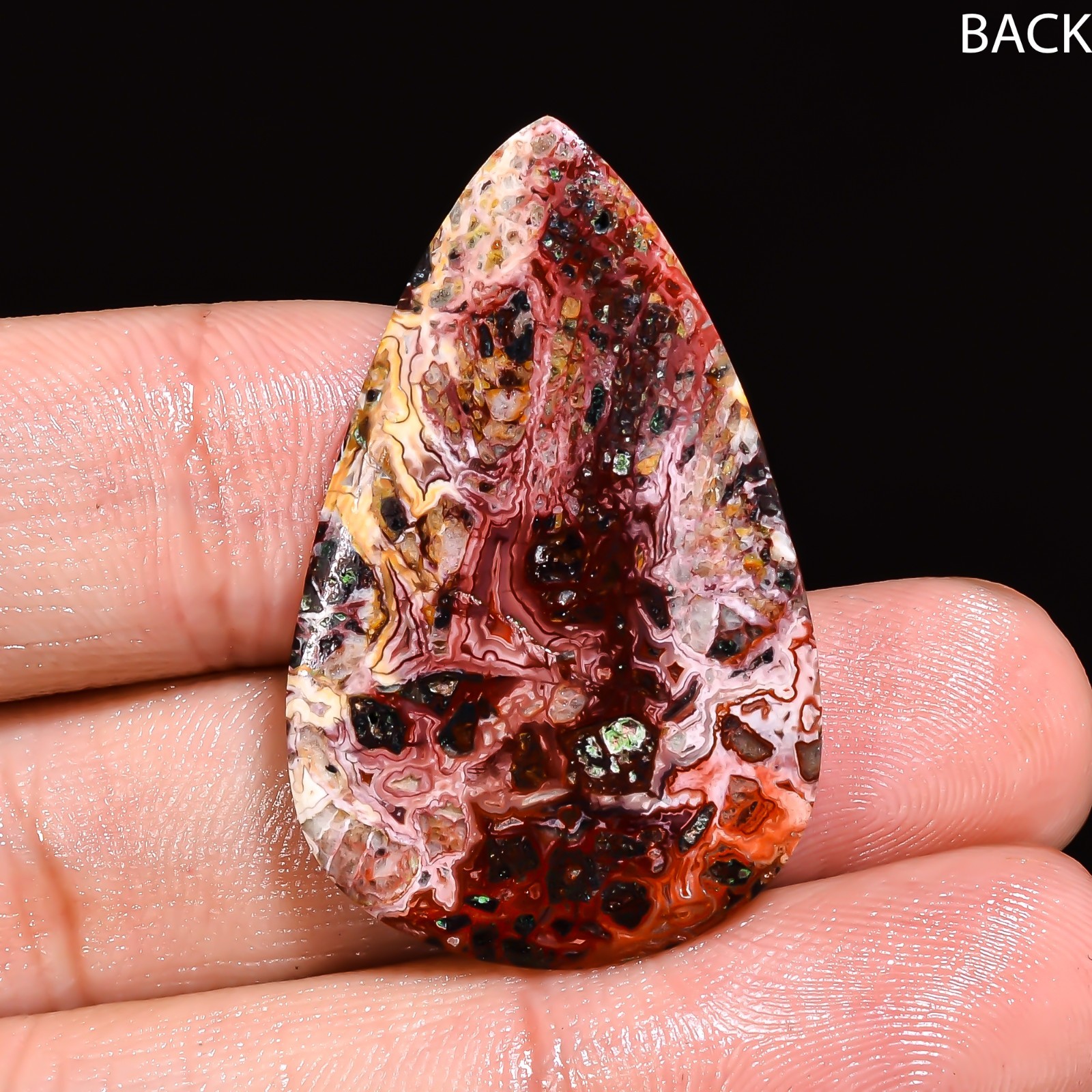 Natural Crazy Lace Agate Pear Shape Cabochon Loose Gemstone 35X22X5 MM 27 Cts.