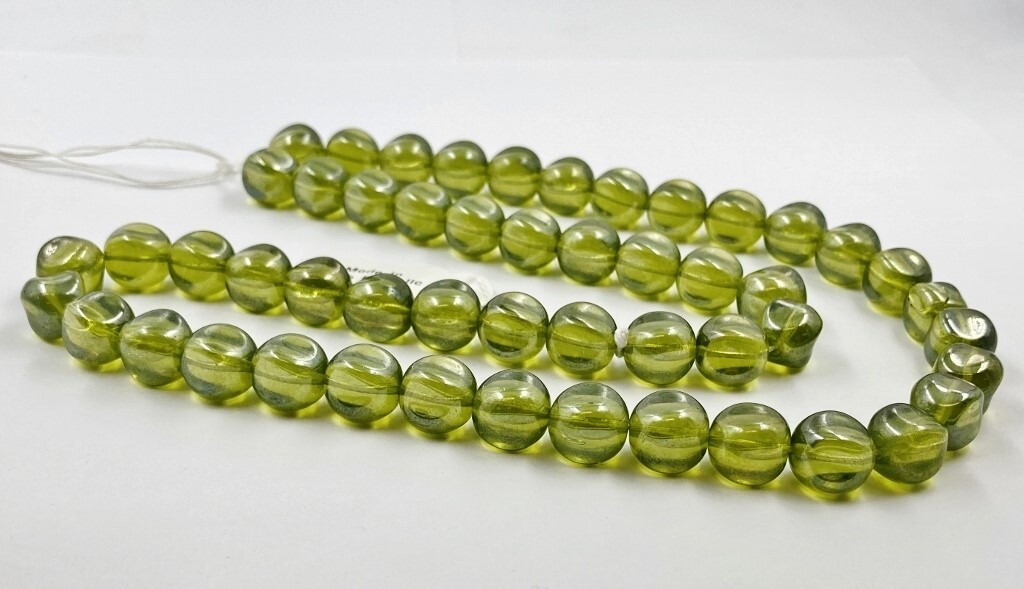 50 Vintage Jablonex Czech Glass Celadon Green Shimmer 12mm. Fluted Beads N803T