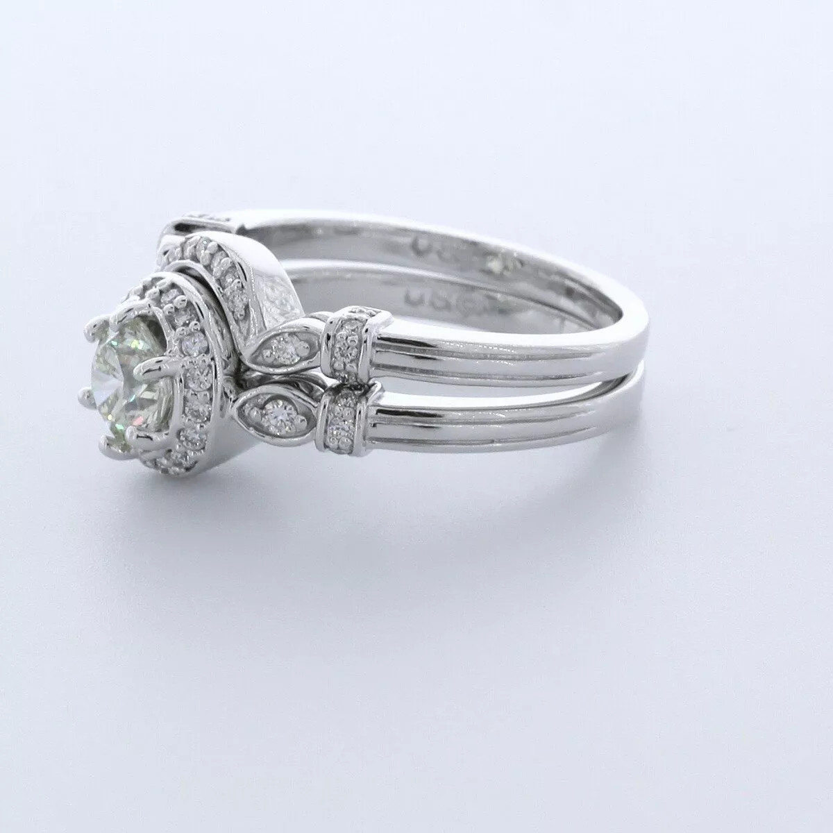 Engagement Ring Set 14K White Gold Halo 1.83 Carat Round Lab-Grown Diamond G VS2