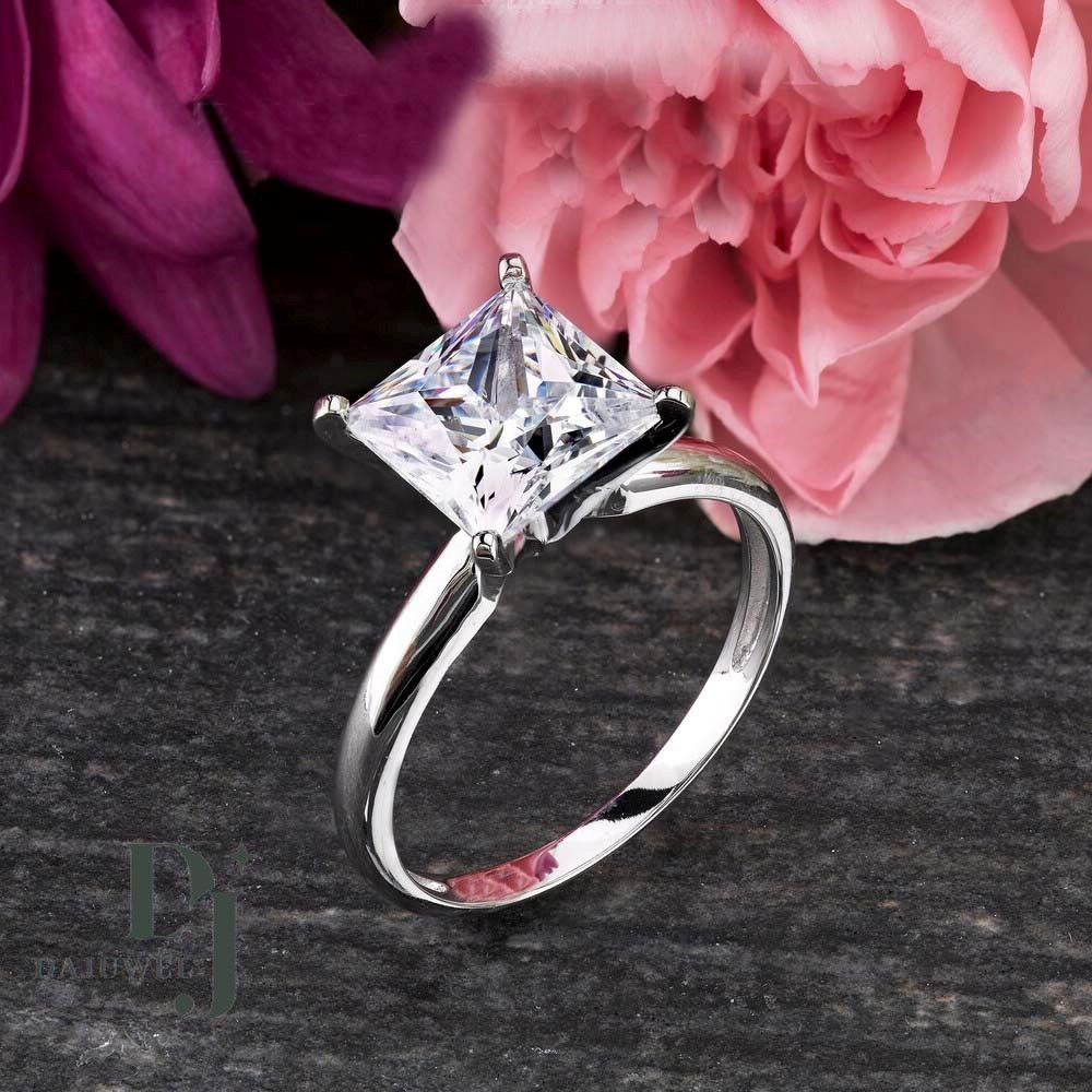Moissanite Solitaire Engagement Ring Solid 14K White Gold 2 CT Princess Cut VVS1