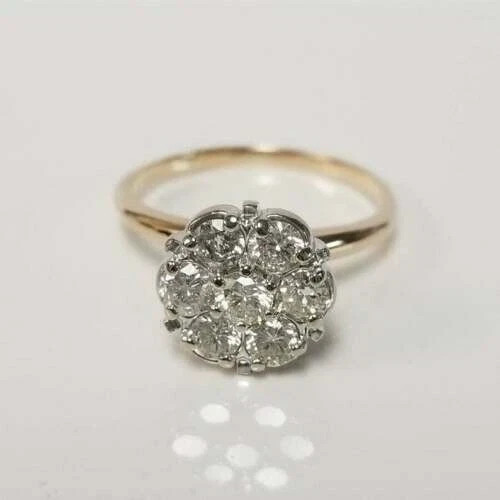1Ct Round Cut Lab Created Diamond Wedding Cluster Ring 14K Two-Tone Gold Plated