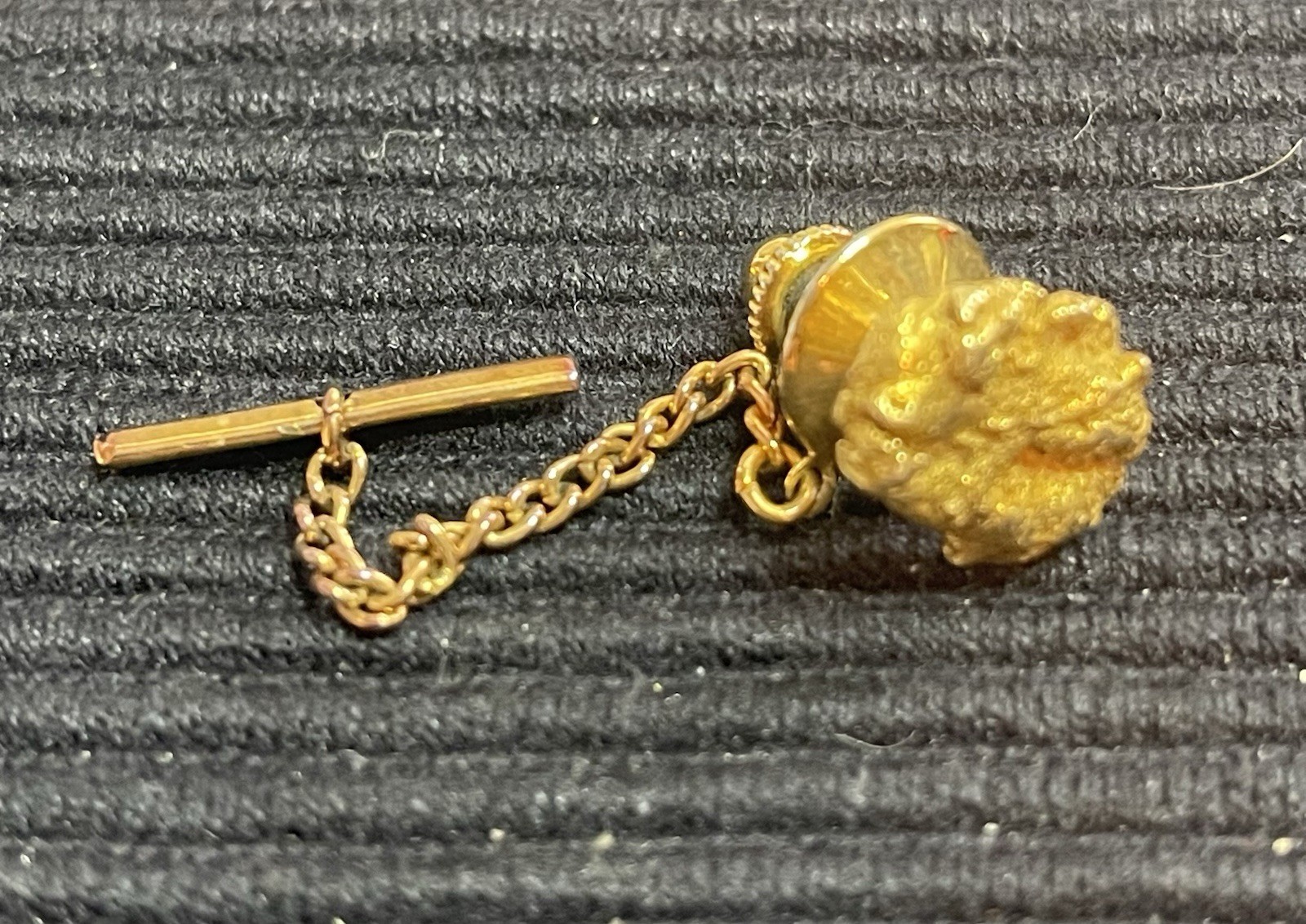 GENUINE YELLOW GOLD NUGGET TIE TACK LAPEL PIN JEWELER TESTED At 10K