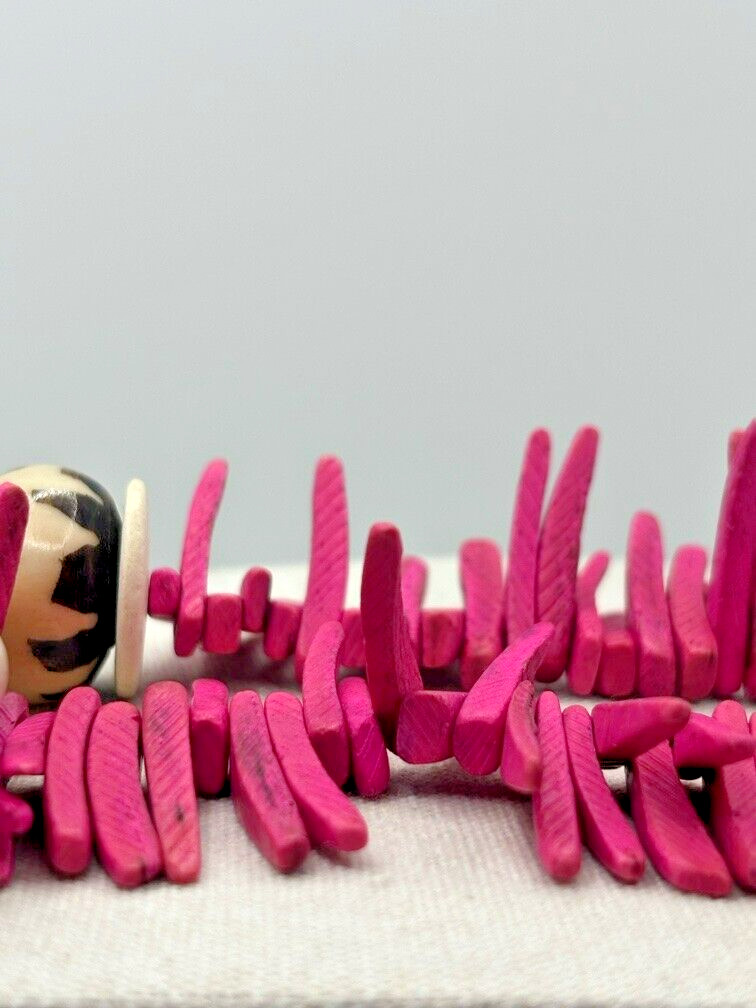 Pink Cocowood Chip Howlite Large Kenya Bone Beaded Horsehair Pendant Necklace