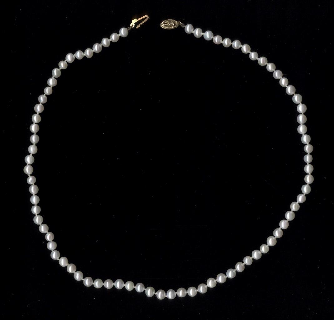 New 14K 16.04 Gram 18.5″ Solid Yellow Gold 5.5mm White Pearl Strand Necklace (ut