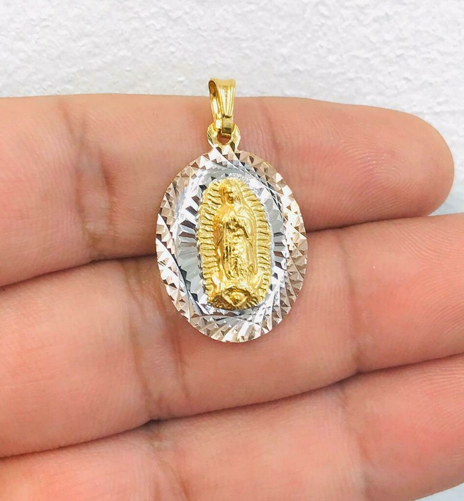 Virgen de Guadalupe Pendant 20X13mm 18K Gold Filled Diamond Cut, Dije Guadalupe.