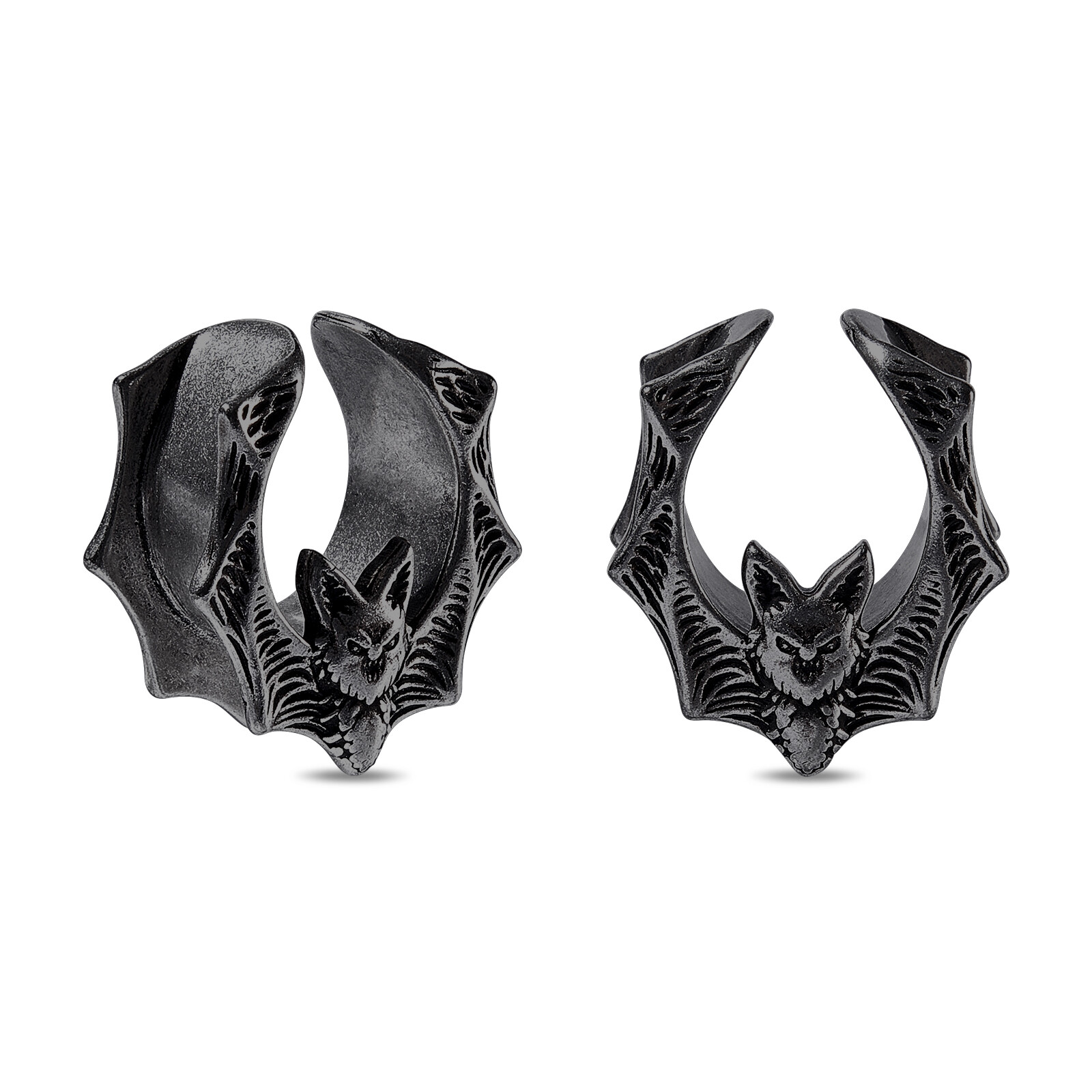 2PCS Black Steel Ear Flesh Tunnel Plugs Saddle Ear Spreader Gauges Body Piercing