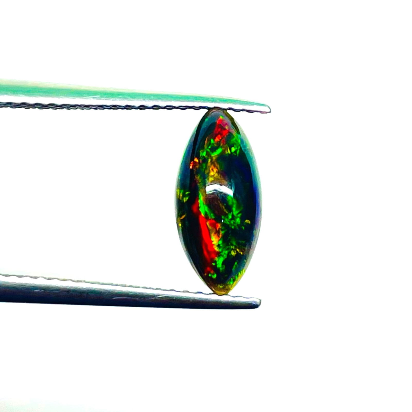 0.98 Ct Natural Ethiopian Black Opal 12×5.5mm Marquise Flashy Cabochon Gemstone