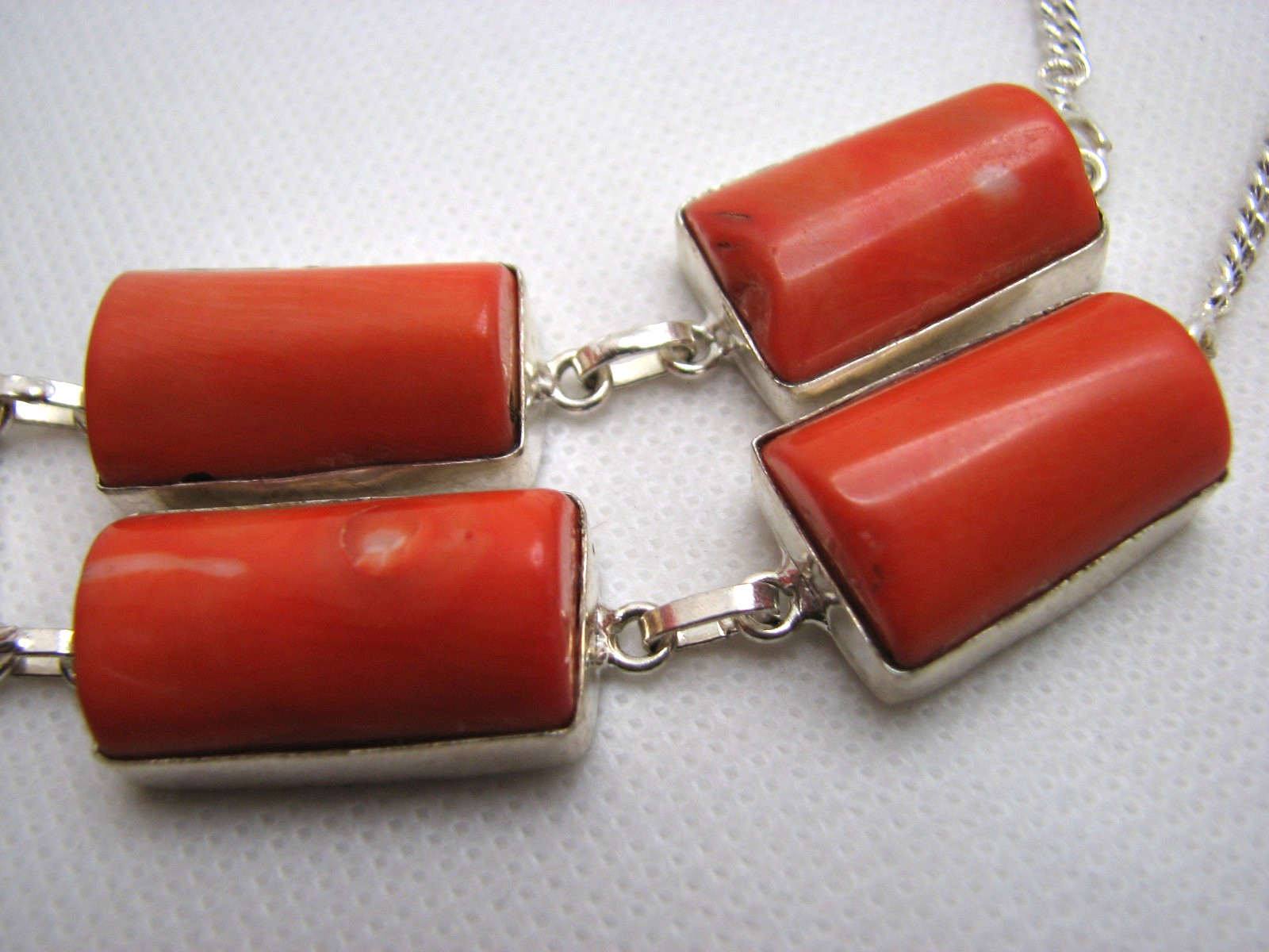 Natural Polished Orange Coral Rectangular Cabochon Pendant Necklace 19.5″