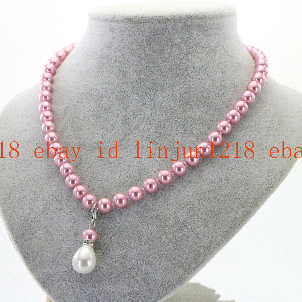 Fashion 8mm Multicolor South Sea Shell Pearl White Teardrop Pendant Neckalce 18″
