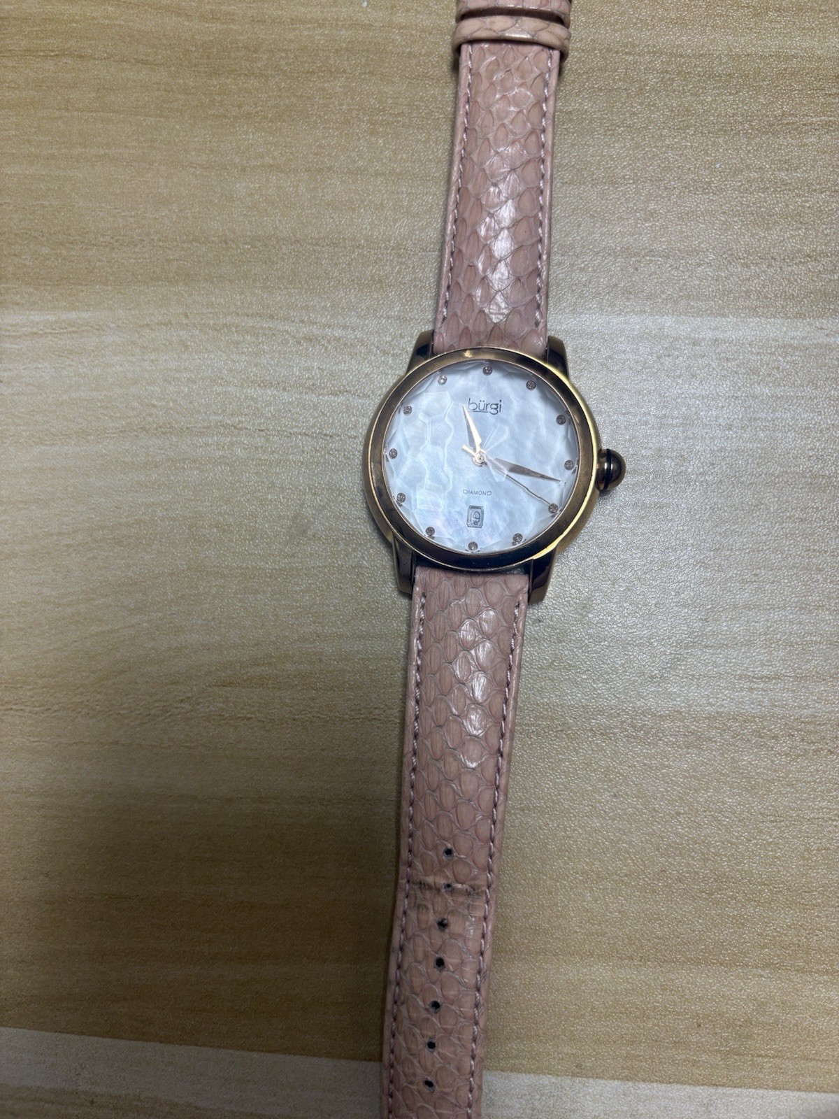 RUNNING Bürgi BUR014P Swiss Quartz Diamond Mother of Pearl & Genuine Snake Watch