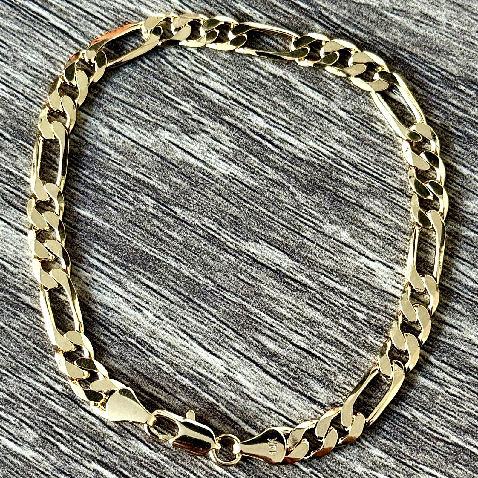 Heavy Men’s 14k Gold Stamped Italian Figaro Link Bracelet 8″ Inches 5MM