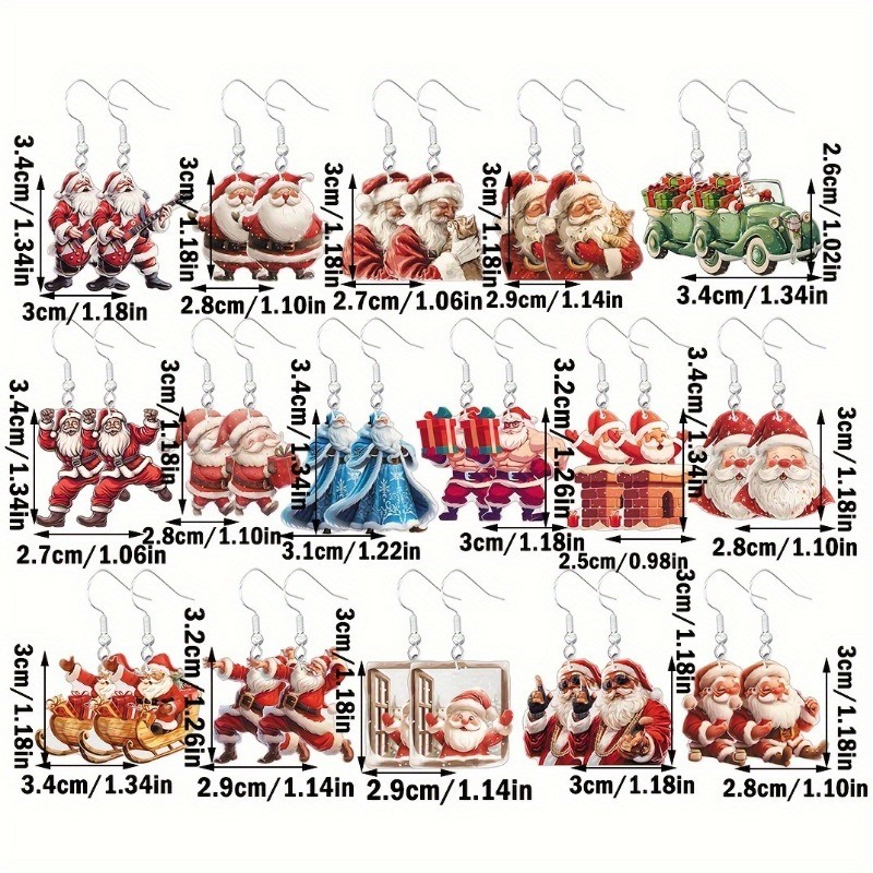 16Pairs Christmas Earrings Set Cute Santa Acrylic Dangle Earrings Holiday Gifts