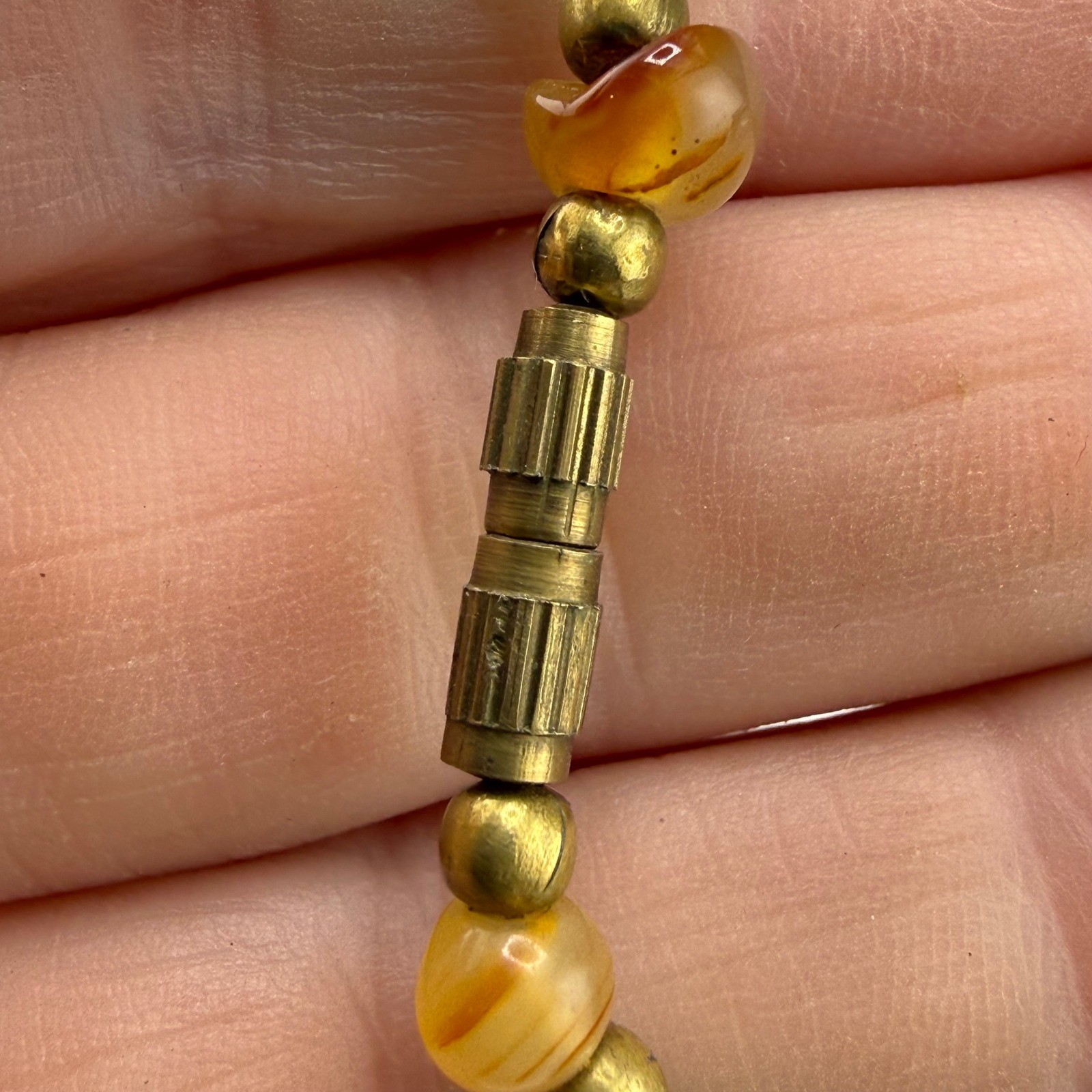 Vintage Beggars Bead Polished Stone Necklace Tumbled Semi Precious 23in