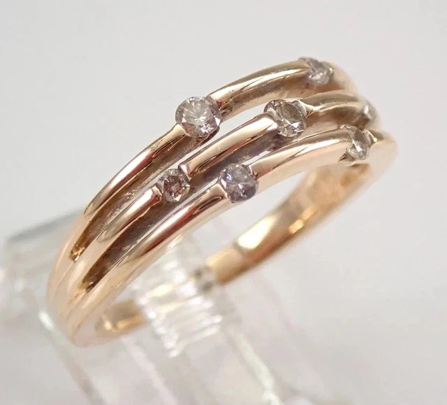 Moissanite 0.20 Ct Round Cut Multi Row Wedding Band Ring 14k Yellow Gold Plated