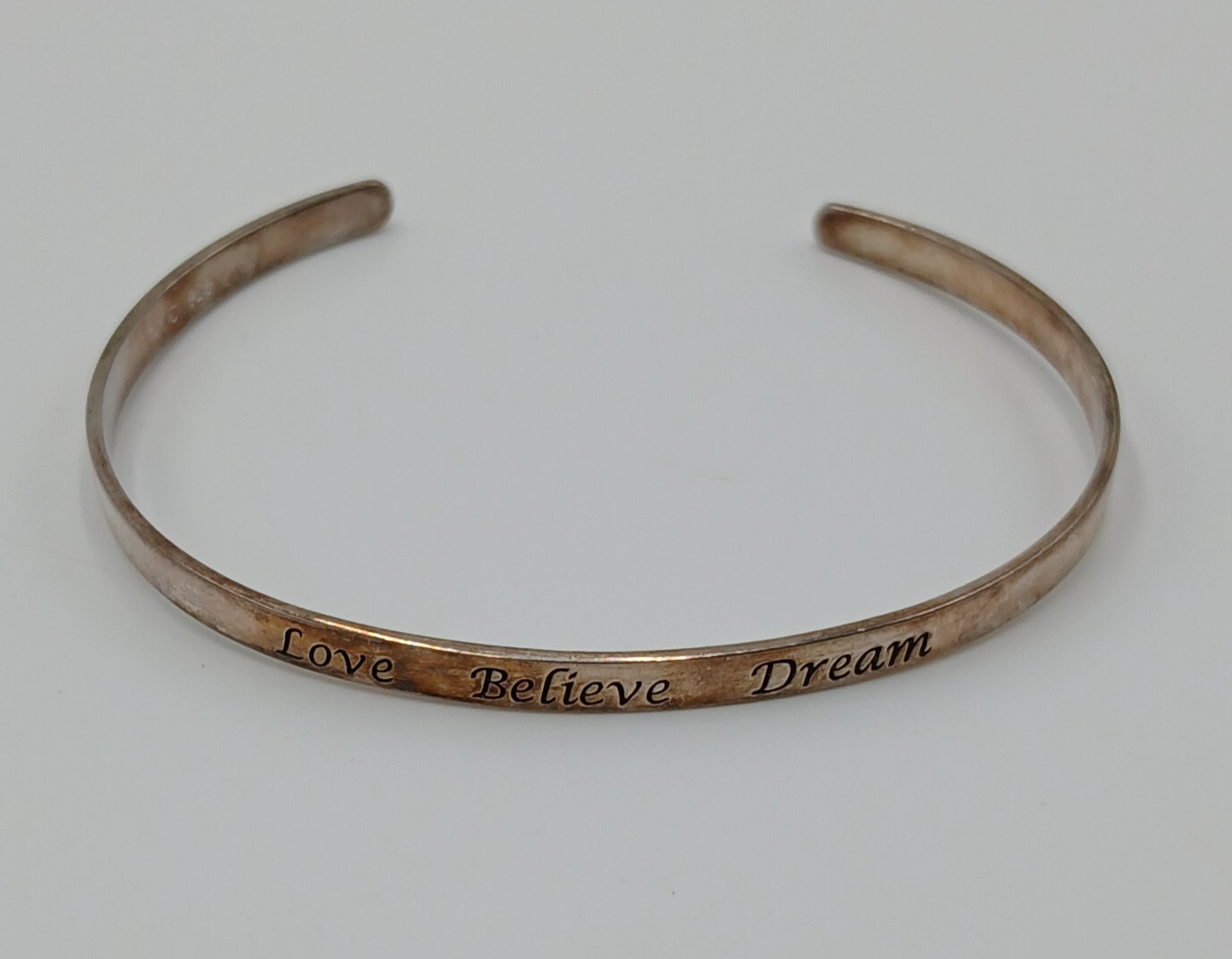 925 NVC Cuff Bracelet 2.5″ Narrow Sterling Silver 7g Engraved Love Believe Dream