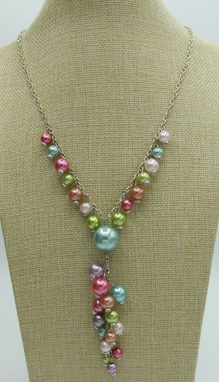 Mermaid Iridescent Pearl Necklace 26″ Gold Purple Blue Sparkle Core Aesthetic
