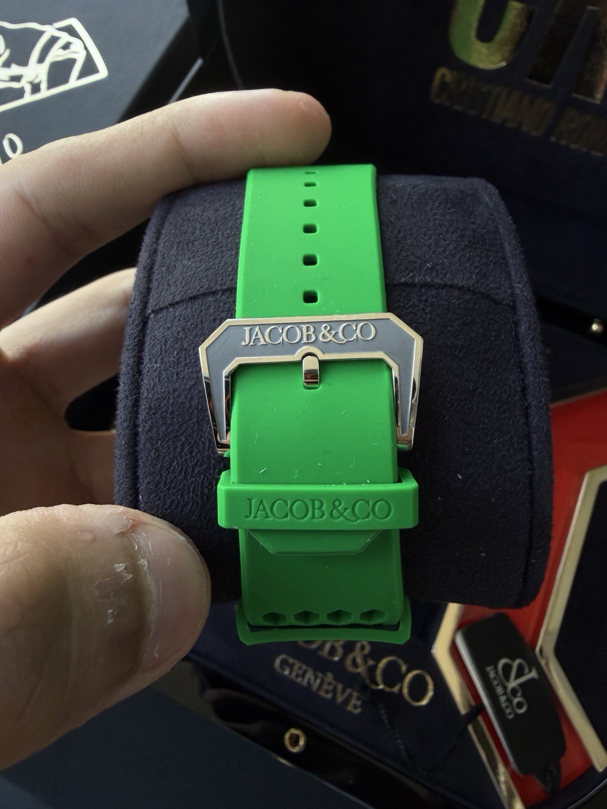 Jacob & Co Epic X CR7 EX120.10.AD.AA.B Green Rubber Strap Watch Box Papers